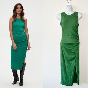 NWT Michael Stars Sleeveless Shirred Seam Midi Ultra Rib Dress in Palm Size XS